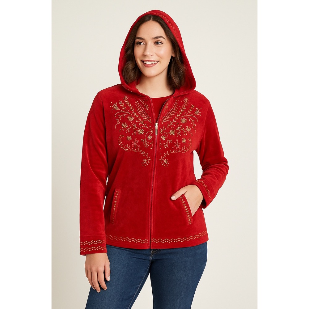 GLITTERSCAPE‎ Velour Embroidered Hooded Sweater Women's 1X 90s Y2K Vtg